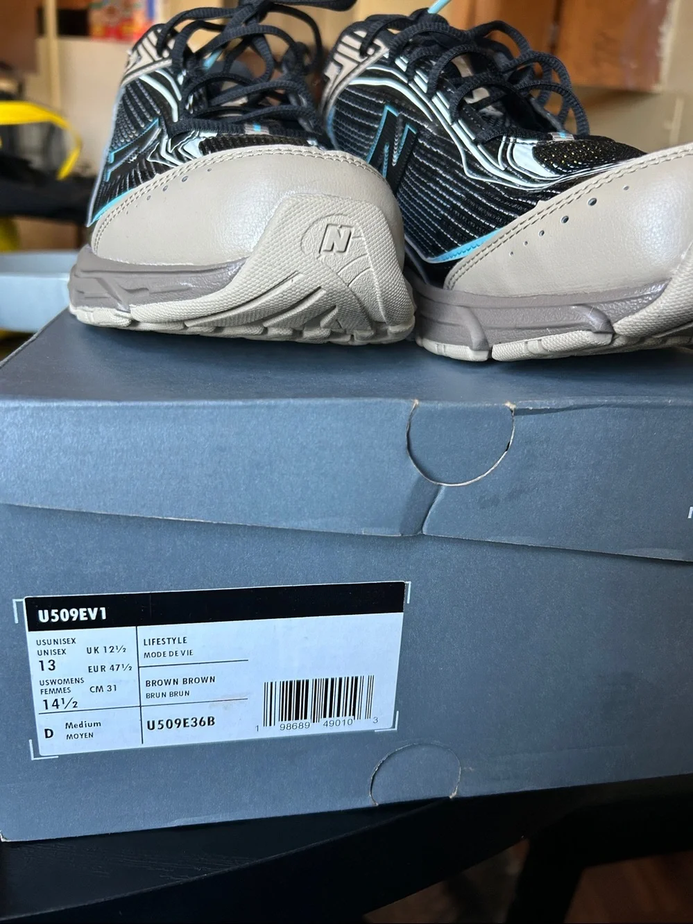 New Balance unisex Black, Tan and Teal Athletic Sneakers
